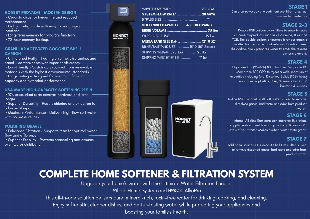 Purivo complete home water softener and 7-stage filtration system with media tank, brine tank, and alkaline reverse osmosis unit